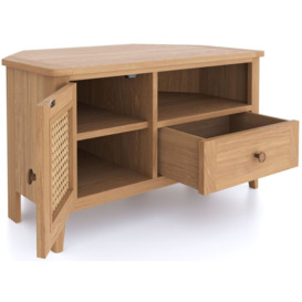 Henley Oak and Rattan Corner TV Unit, 90cm W with Storage for Television Upto 32in Plasma - thumbnail 2