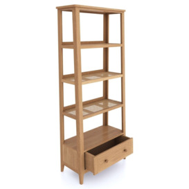 Henley Oak and Rattan Tall Bookcase, Shelving Unit 179cm H with 1 Storage Drawer - thumbnail 2