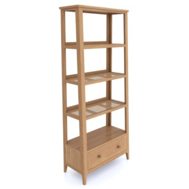 Henley Oak and Rattan Tall Bookcase, Shelving Unit 179cm H with 1 Storage Drawer - thumbnail 3