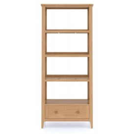 Henley Oak and Rattan Tall Bookcase, Shelving Unit 179cm H with 1 Storage Drawer - thumbnail 1