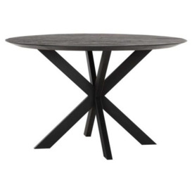 Timeless Beam Black Teak Wood Large Round Dining Table with Spider Legs