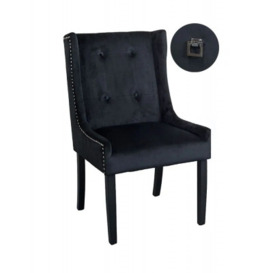 Kimi Square Knocker Back Black Dining Chair, Tufted Velvet Fabric Upholstered with Black Wooden Legs