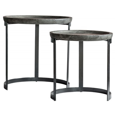 Tinsley Grey Wash and Black Round Nest of 2 Tables - image 1