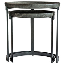 Tinsley Grey Wash and Black Round Nest of 2 Tables - thumbnail 2