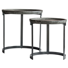 Tinsley Grey Wash and Black Round Nest of 2 Tables