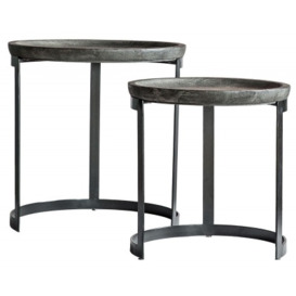 Tinsley Grey Wash and Black Round Nest of 2 Tables - thumbnail 1