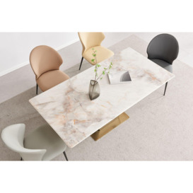 Telma Marble 6 Seater Dining Table - Displayed in Golden White - thumbnail 2