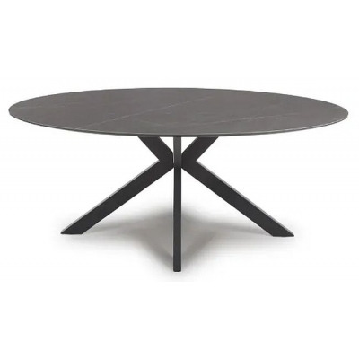 Clearance - Lunar Grey Marble Effect 6 Seater Oval Dining Table - D629 - image 1