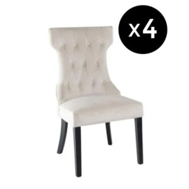 Set of 4 Courtney Champagne Dining Chair, Tufted Velvet Fabric Upholstered with Black Wooden Legs