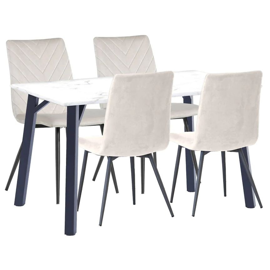 Killen White Marble Effect Top 120cm Dining Table and 4 Fabric Chair in Natural - image 1
