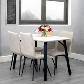 Killen White Marble Effect Top 120cm Dining Table and 4 Fabric Chair in Natural - thumbnail 2