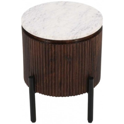 Indian Hub Opal Mango Wood Marble Top Side Table with Metal Legs - image 1