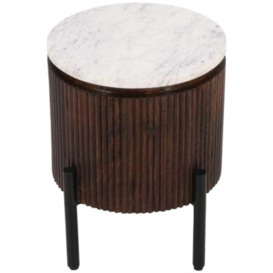Indian Hub Opal Mango Wood Marble Top Side Table with Metal Legs