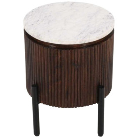Indian Hub Opal Mango Wood Marble Top Side Table with Metal Legs