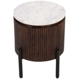 Indian Hub Opal Mango Wood Marble Top Side Table with Metal Legs - thumbnail 3
