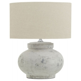 Hill Interiors Darcy Antique White Squat Table Lamp with Linen Shade