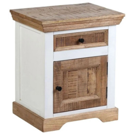 Farmhouse Mango Wood Bedside Cabinet, Natural and White - thumbnail 2