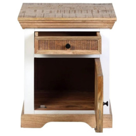 Farmhouse Mango Wood Bedside Cabinet, Natural and White - thumbnail 3