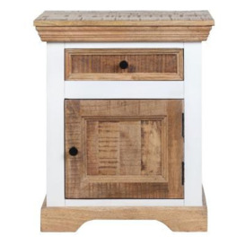 Farmhouse Mango Wood Bedside Cabinet, Natural and White