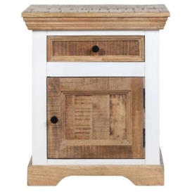 Farmhouse Mango Wood Bedside Cabinet, Natural and White - thumbnail 1