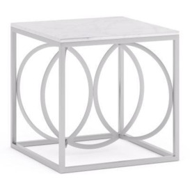 Olympia White Marble Top and Silver Square Side Table