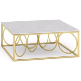 Olympia White Marble Top and Gold Coffee Table - thumbnail 1