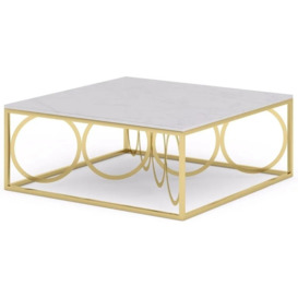 Olympia White Marble Top and Gold Coffee Table - thumbnail 3