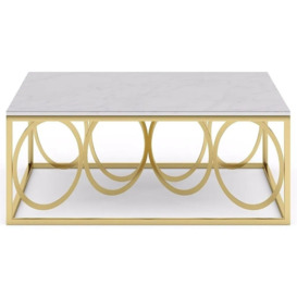 Olympia White Marble Top and Gold Coffee Table - thumbnail 2