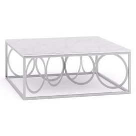 Olympia White Marble Top and Silver Coffee Table - thumbnail 1