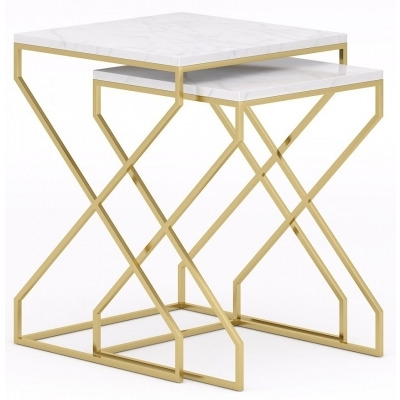 Scala White Marble Top and Gold Nest of 2 Tables - image 1