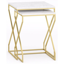 Scala White Marble Top and Gold Nest of 2 Tables - thumbnail 3