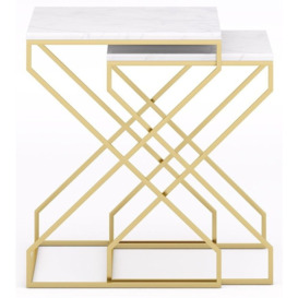 Scala White Marble Top and Gold Nest of 2 Tables - thumbnail 2
