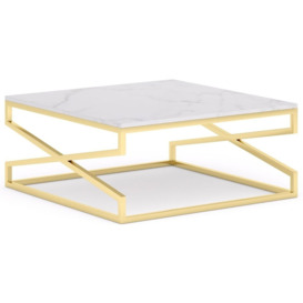 Scala White Marble Top and Gold Square Coffee Table