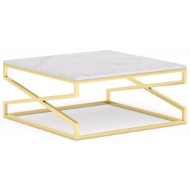 Scala White Marble Top and Gold Square Coffee Table - thumbnail 1