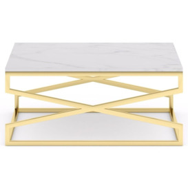 Scala White Marble Top and Gold Square Coffee Table - thumbnail 2