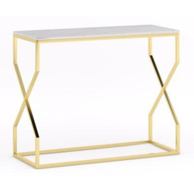 Scala White Marble Top and Gold Console Table