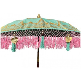 Bali Sun Parasol Mint Green With Pink Candy Fringe 2M