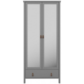 Tromso Folkestone Grey Leather Handle 2 Mirror Door 1 Drawer Wardrobe
