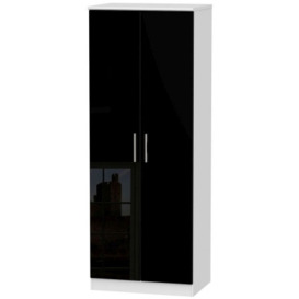 Clearance - Knightsbridge 2 Door Tall Wardrobe - High Gloss Black and White - P14