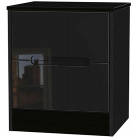 Clearance - Monaco High Gloss Black 2 Drawer Bedside Cabinet - P25