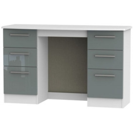 Clearance - Knightsbridge Double Pedestal Dressing Table - High Gloss Grey and White - P55