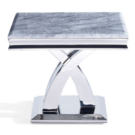 Lisbon Grey Marble and Chrome Square Lamp Table - thumbnail 2