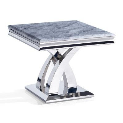 Lisbon Grey Marble and Chrome Square Lamp Table - image 1