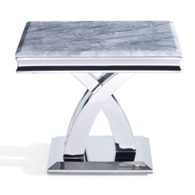 Lisbon Grey Marble and Chrome Square Lamp Table - thumbnail 3
