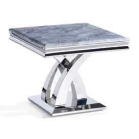 Lisbon Grey Marble and Chrome Square Lamp Table