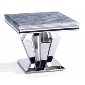 Dolce Grey Marble and Chrome Square Lamp Table - thumbnail 1