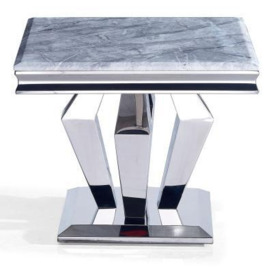 Dolce Grey Marble and Chrome Square Lamp Table