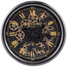 Black and Gold Medium Moving Gears Wall Clock - 52.5cm x 52.5cm