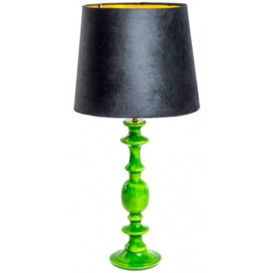 Green Gloss Wooden Table Lamp with Metallic-Lined Velvet Shade