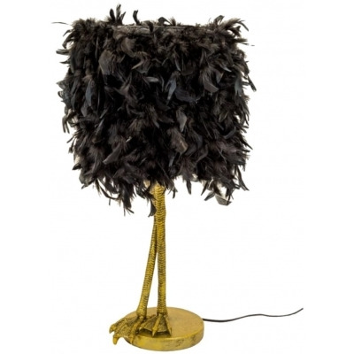 Antique Gold Large Bird Leg Table Lamp with Black Feather Shade - image 1